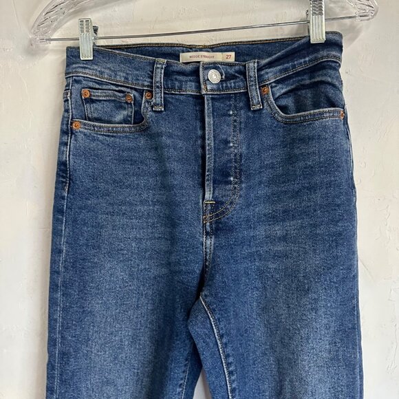 Levi’s Wedgie Skinny High Rise Distressed Raw Hem Dark Wash Jeans Women's 27 - Picture 2 of 10